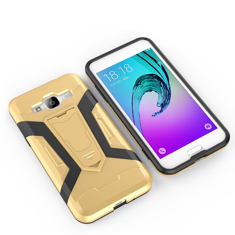 Armor PC + TPU Hybrid Cell Phone Casing Cover with Kickstand for Samsung Galaxy J3 (2016) - Gold-9