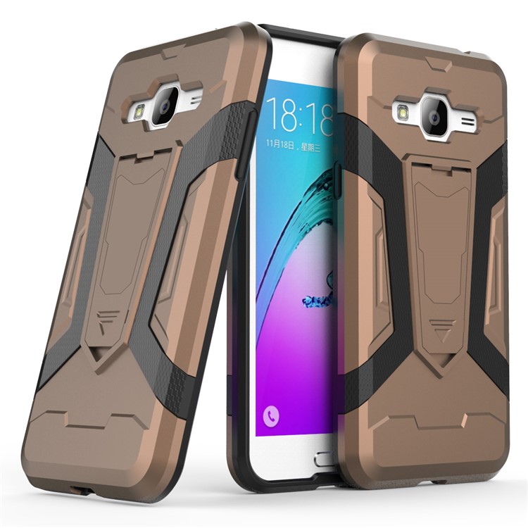 Armor PC + TPU Hybrid Cell Phone Accessory Case with Kickstand for Samsung Galaxy J3 (2016) - Brown-1