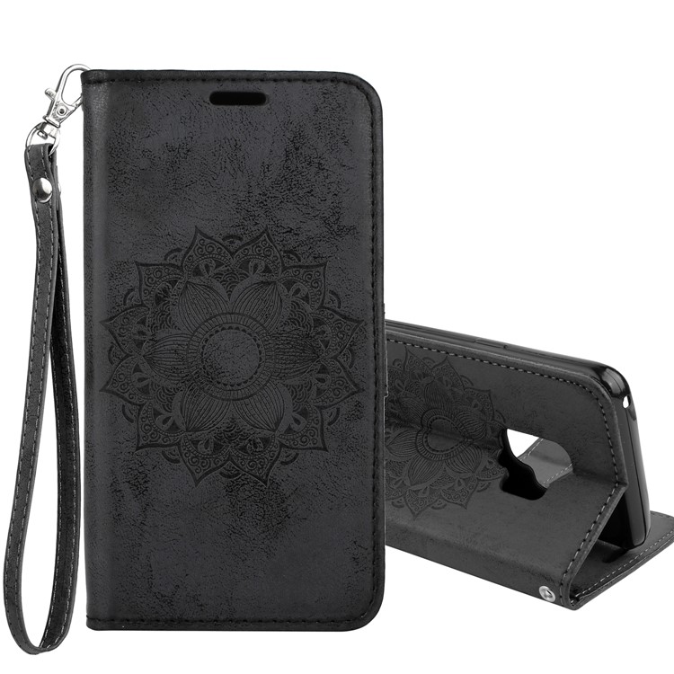 Imprint Mandala Flower PU Leather Wallet Flip Phone Casing for Samsung Galaxy S9 G960 - Black-1