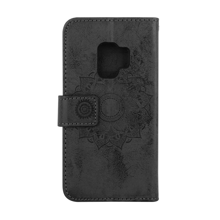 Imprint Mandala Flower PU Leather Wallet Flip Phone Casing for Samsung Galaxy S9 G960 - Black-3