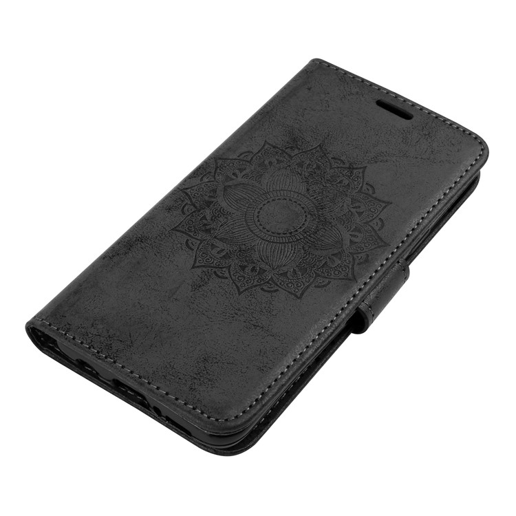 Imprint Mandala Flower PU Leather Wallet Flip Phone Casing for Samsung Galaxy S9 G960 - Black-4