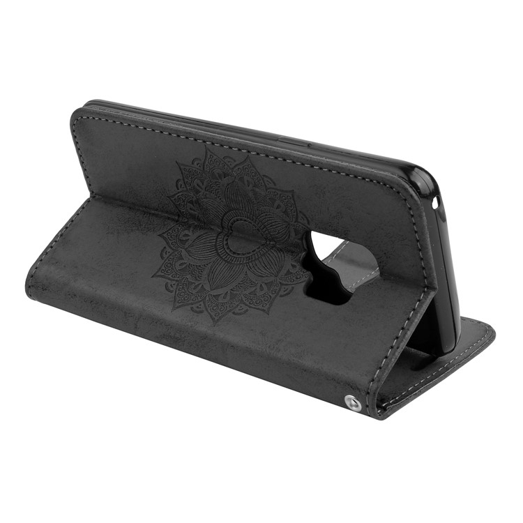 Imprint Mandala Flower PU Leather Wallet Flip Phone Casing for Samsung Galaxy S9 G960 - Black-6