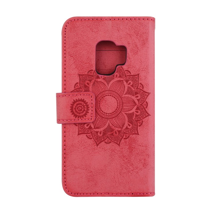 Imprint Mandala Flower PU Leather Wallet Flip Phone Case for Samsung Galaxy S9 G960 - Red-3