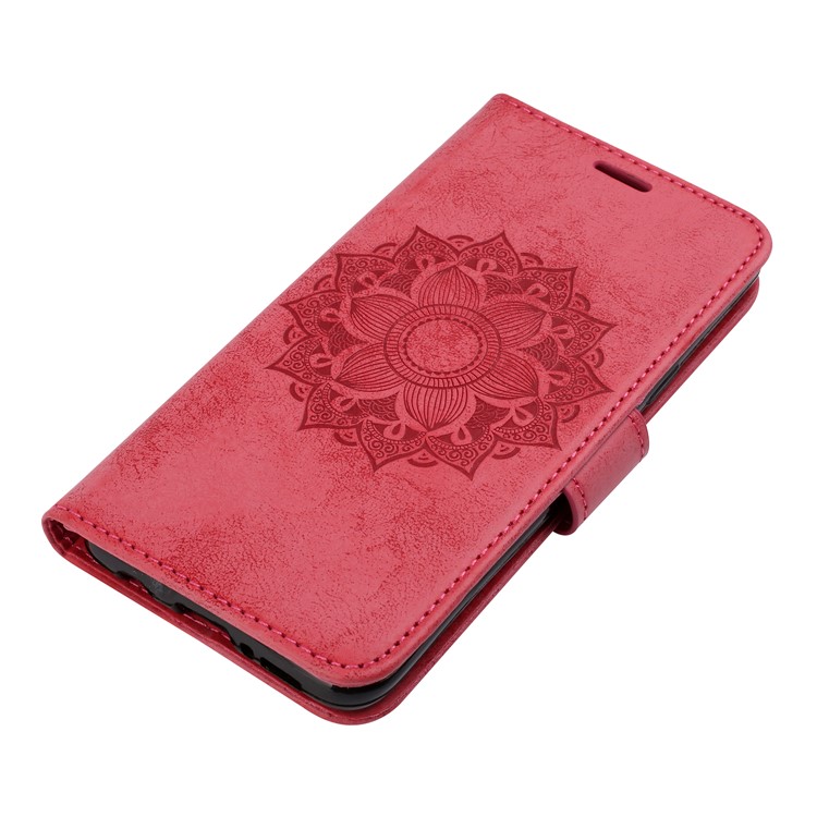 Imprint Mandala Flower PU Leather Wallet Flip Phone Case for Samsung Galaxy S9 G960 - Red-4