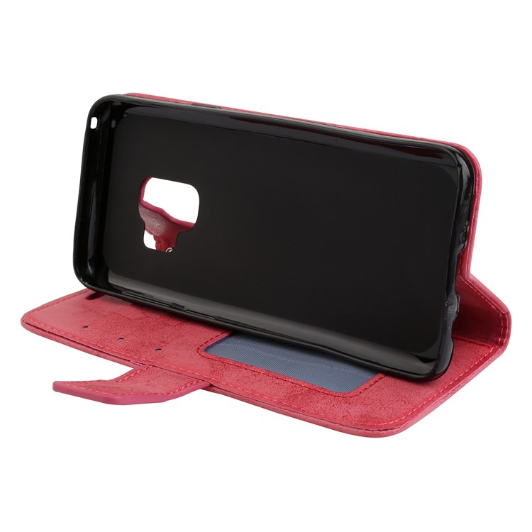 Imprint Mandala Flower PU Leather Wallet Flip Phone Case for Samsung Galaxy S9 G960 - Red-5