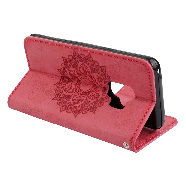 Imprint Mandala Flower PU Leather Wallet Flip Phone Case for Samsung Galaxy S9 G960 - Red-6