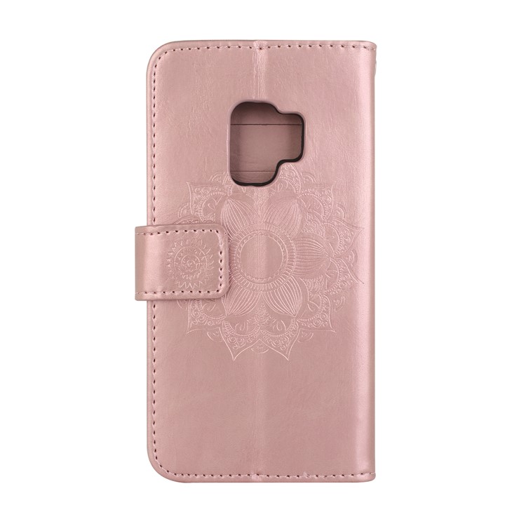 Imprint Mandala Flower PU Leather Wallet Flip Phone Cover for Samsung Galaxy S9 G960 - Rose Gold-3