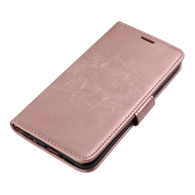 Imprint Mandala Flower PU Leather Wallet Flip Phone Cover for Samsung Galaxy S9 G960 - Rose Gold-4
