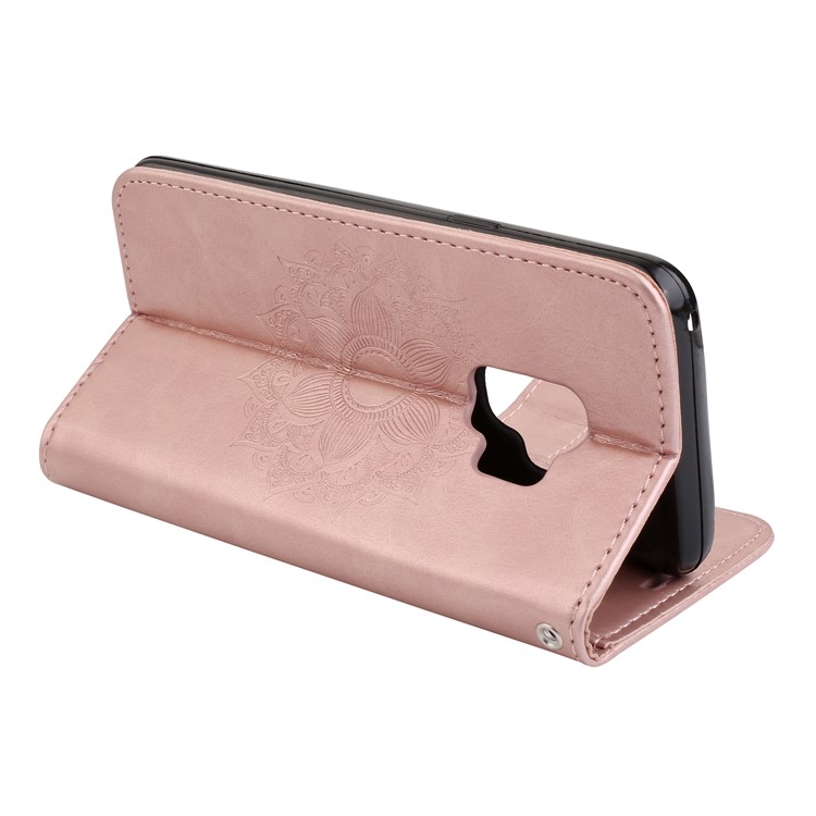 Imprint Mandala Flower PU Leather Wallet Flip Phone Cover for Samsung Galaxy S9 G960 - Rose Gold-6