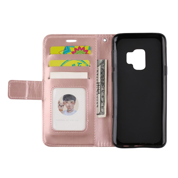 Imprint Mandala Flower PU Leather Wallet Flip Phone Cover for Samsung Galaxy S9 G960 - Rose Gold-7