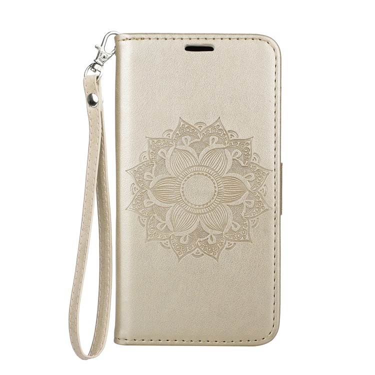 Imprint Mandala Flower PU Leather Wallet Flip Phone Casing Cover for Samsung Galaxy S9 G960 - Gold-2