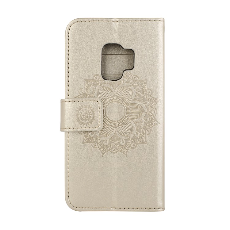 Imprint Mandala Flower PU Leather Wallet Flip Phone Casing Cover for Samsung Galaxy S9 G960 - Gold-3