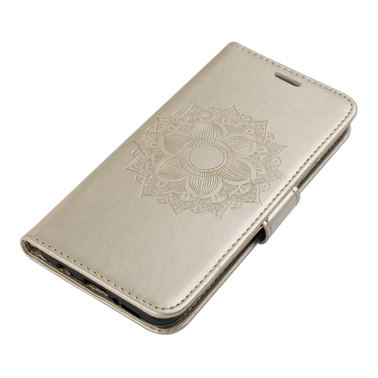 Imprint Mandala Flower PU Leather Wallet Flip Phone Casing Cover for Samsung Galaxy S9 G960 - Gold-4