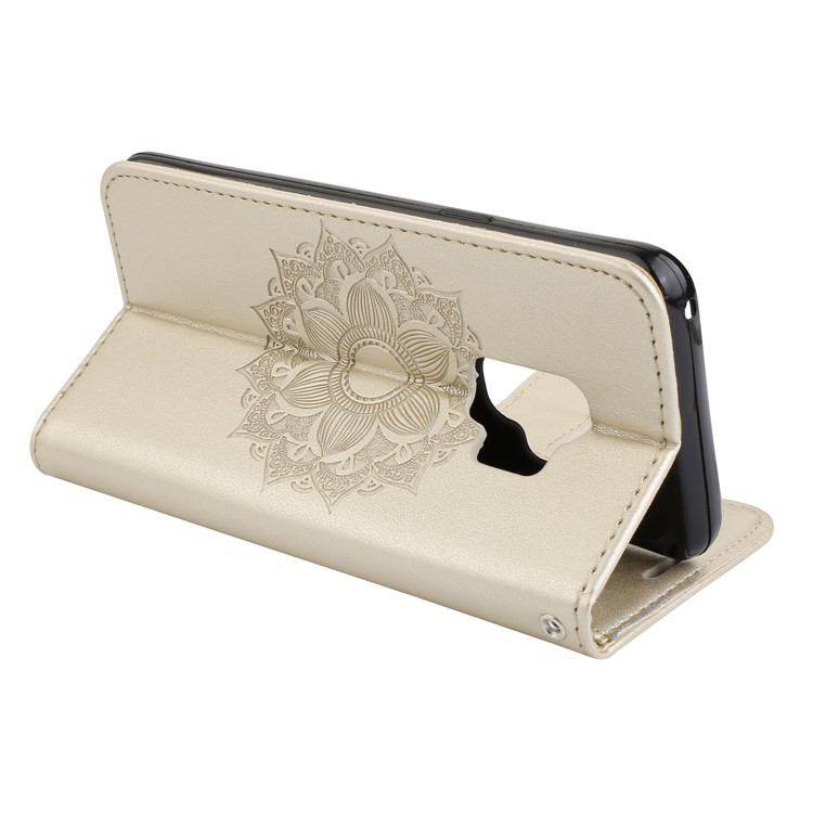 Imprint Mandala Flower PU Leather Wallet Flip Phone Casing Cover for Samsung Galaxy S9 G960 - Gold-6