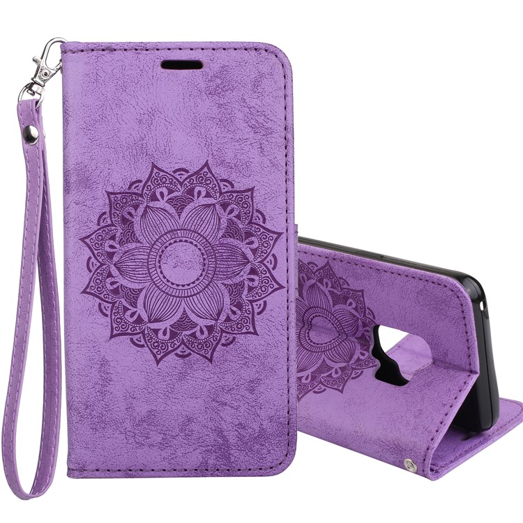 Imprint Mandala Flower PU Leather Wallet Flip Phone Shell for Samsung Galaxy S9 G960 - Purple-1