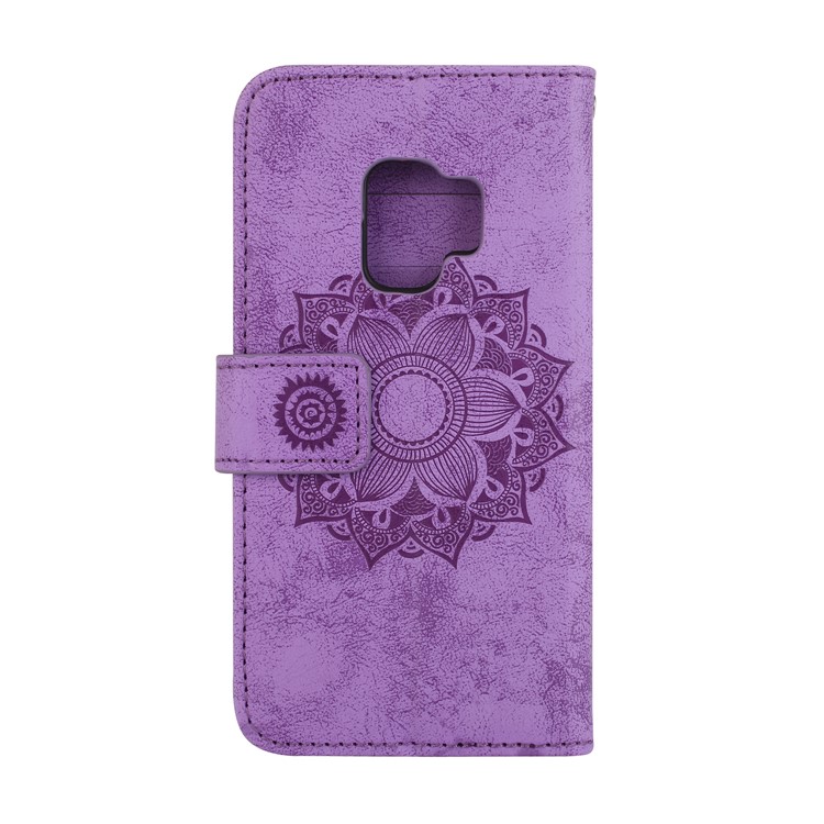 Imprint Mandala Flower PU Leather Wallet Flip Phone Shell for Samsung Galaxy S9 G960 - Purple-3
