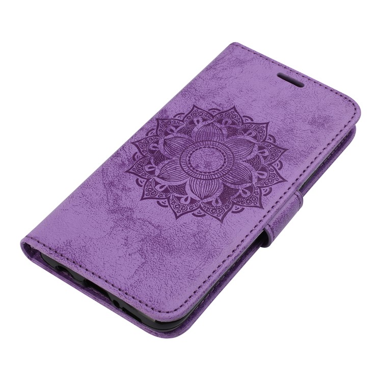 Imprint Mandala Flower PU Leather Wallet Flip Phone Shell for Samsung Galaxy S9 G960 - Purple-4