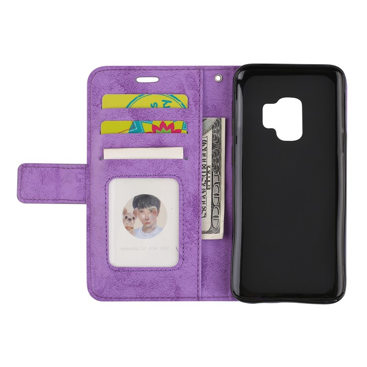Imprint Mandala Flower PU Leather Wallet Flip Phone Shell for Samsung Galaxy S9 G960 - Purple-7