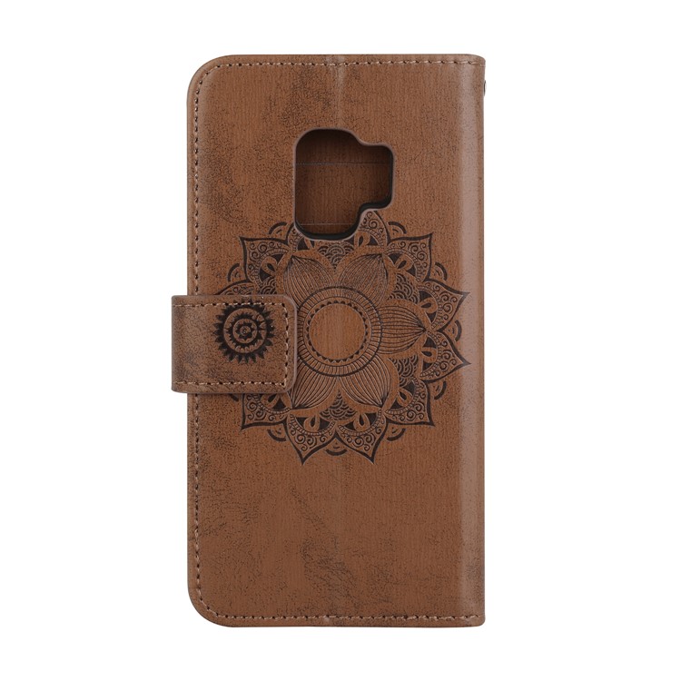 Imprint Mandala Flower PU Leather Wallet Flip Phone Accessory Cover for Samsung Galaxy S9 G960 - Brown-3