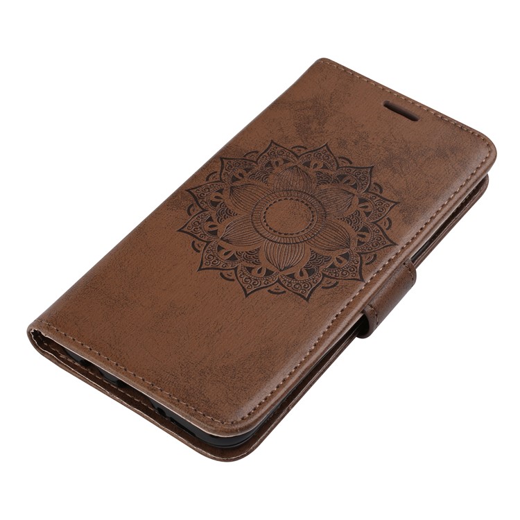Imprint Mandala Flower PU Leather Wallet Flip Phone Accessory Cover for Samsung Galaxy S9 G960 - Brown-4
