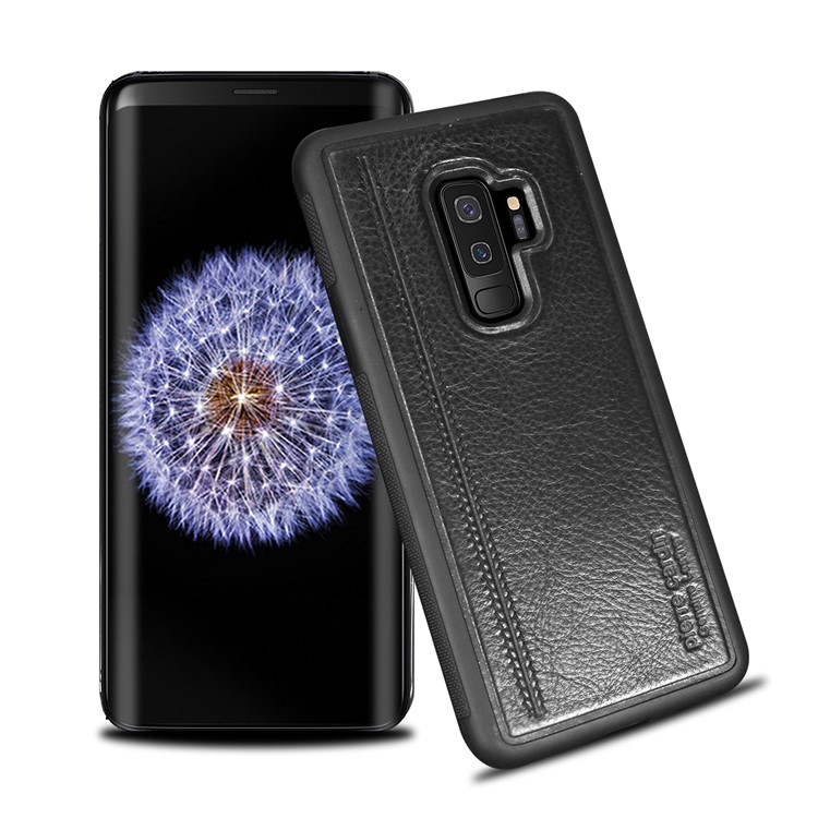 PIERRE CARDIN Genuine Leather Coated TPU Mobile Phone Case for Samsung Galaxy S9+ SM-G965 - Brown-1