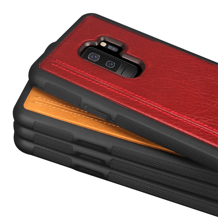PIERRE CARDIN Genuine Leather Coated TPU Mobile Phone Case for Samsung Galaxy S9+ SM-G965 - Brown-9