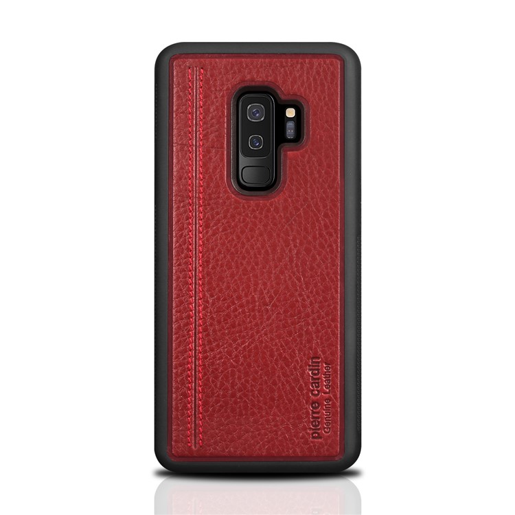 PIERRE CARDIN Genuine Leather Coated TPU Mobile Phone Cover for Samsung Galaxy S9 Plus SM-G965 - Red-2