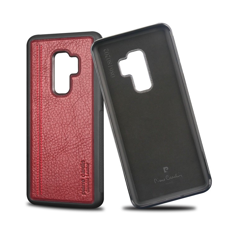 PIERRE CARDIN Genuine Leather Coated TPU Mobile Phone Cover for Samsung Galaxy S9 Plus SM-G965 - Red-3