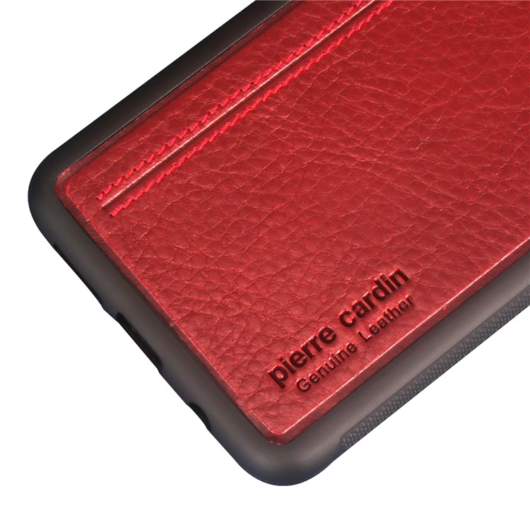 PIERRE CARDIN Genuine Leather Coated TPU Mobile Phone Cover for Samsung Galaxy S9 Plus SM-G965 - Red-4