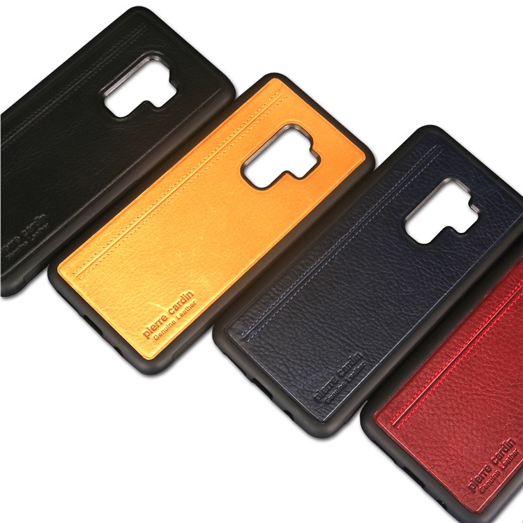 PIERRE CARDIN Genuine Leather Coated TPU Mobile Phone Cover for Samsung Galaxy S9 Plus SM-G965 - Red-5