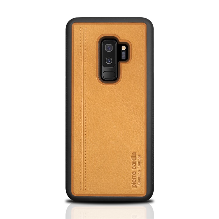 PIERRE CARDIN Genuine Leather Coated TPU Mobile Phone Shell for Samsung Galaxy S9 Plus SM-G965 - Yellow-2
