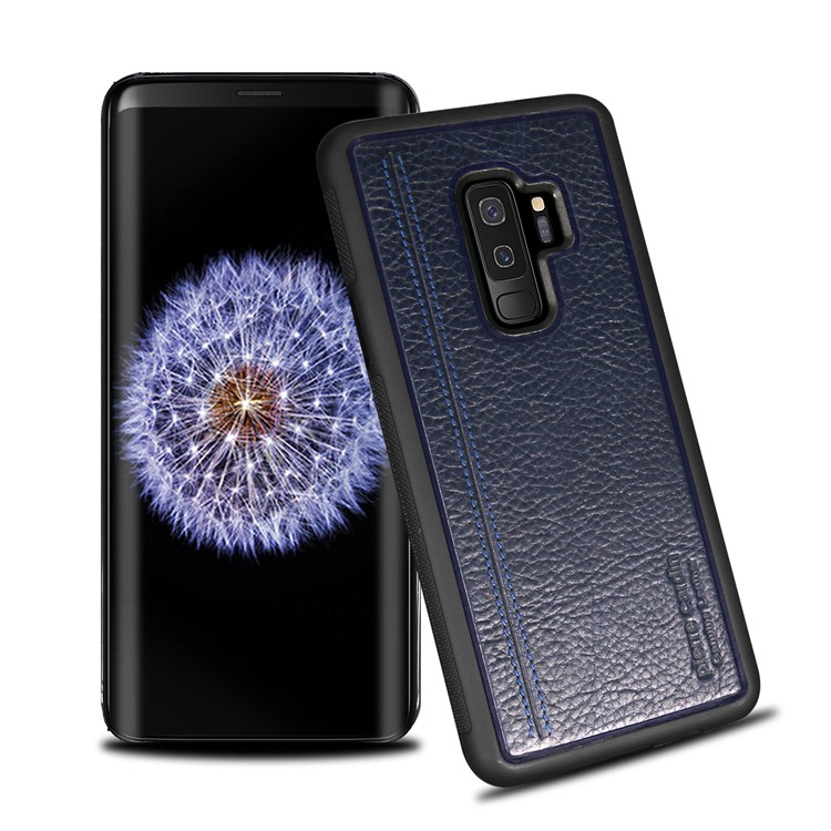 PIERRE CARDIN Genuine Leather Coated TPU Mobile Phone Casing for Samsung Galaxy S9+ SM-G965 - Dark Blue-1