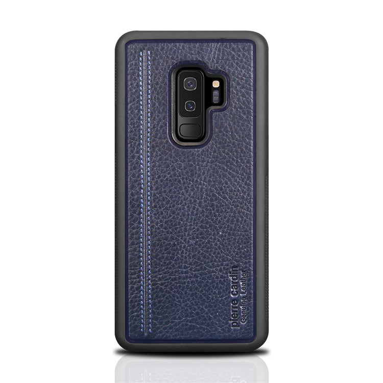 PIERRE CARDIN Genuine Leather Coated TPU Mobile Phone Casing for Samsung Galaxy S9+ SM-G965 - Dark Blue-2