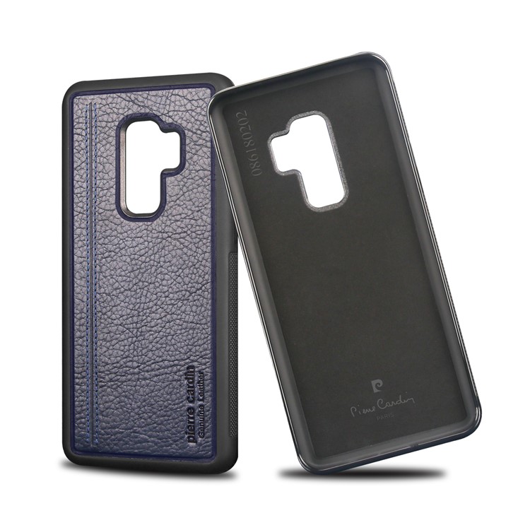 PIERRE CARDIN Genuine Leather Coated TPU Mobile Phone Casing for Samsung Galaxy S9+ SM-G965 - Dark Blue-3