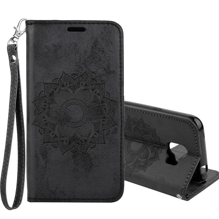 Imprint Mandala Flower PU Leather Wallet Flip Protective Casing for Samsung Galaxy J2 Pro 2018 - Black-1