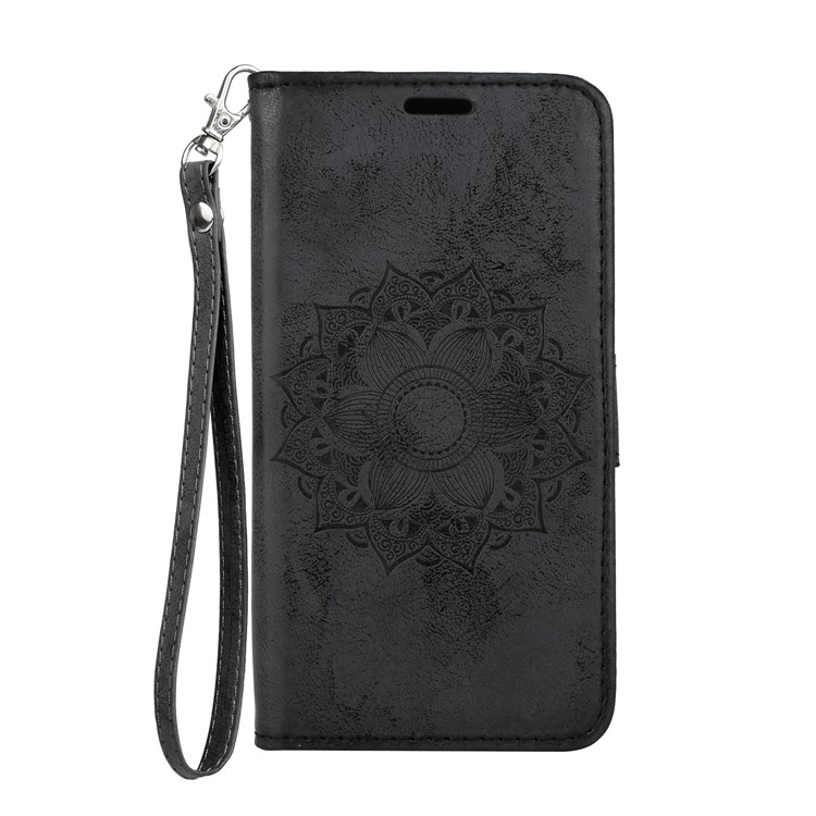 Imprint Mandala Flower PU Leather Wallet Flip Protective Casing for Samsung Galaxy J2 Pro 2018 - Black-2