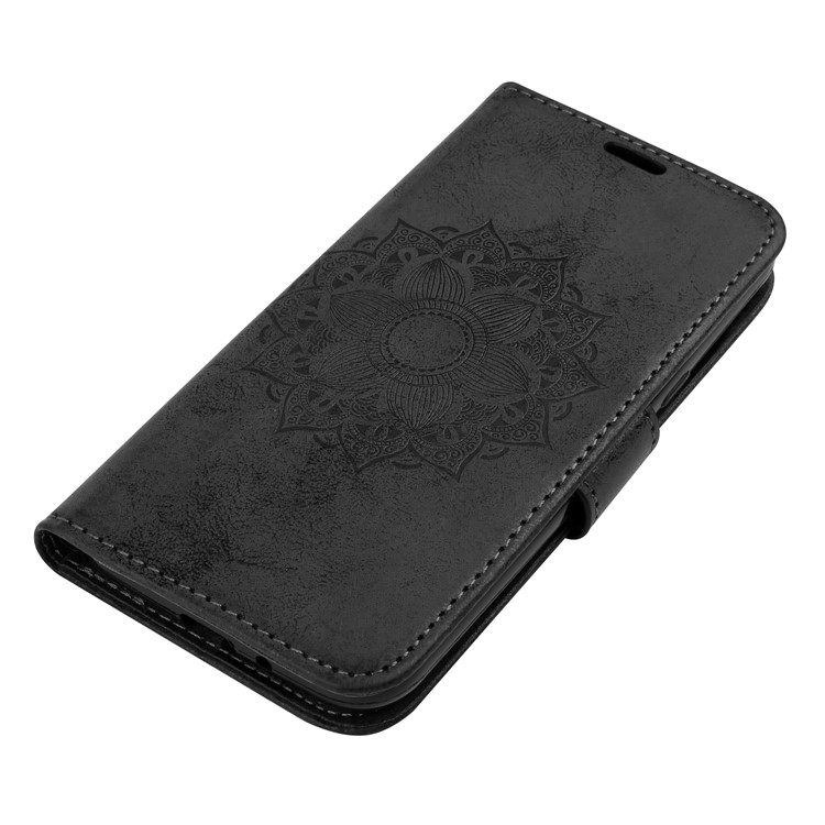 Imprint Mandala Flower PU Leather Wallet Flip Protective Casing for Samsung Galaxy J2 Pro 2018 - Black-4
