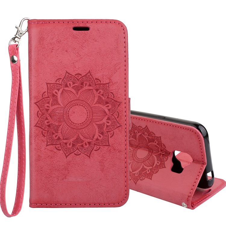 Imprint Mandala Flower PU Leather Wallet Flip Protective Case for Samsung Galaxy J2 Pro 2018 - Red-1