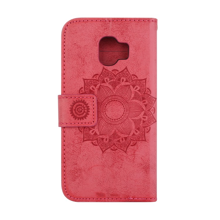 Imprint Mandala Flower PU Leather Wallet Flip Protective Case for Samsung Galaxy J2 Pro 2018 - Red-3