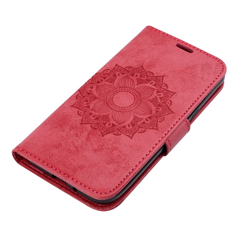 Imprint Mandala Flower PU Leather Wallet Flip Protective Case for Samsung Galaxy J2 Pro 2018 - Red-4