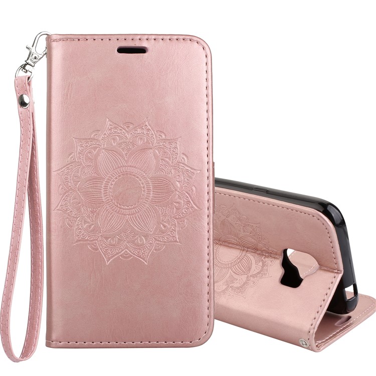 Imprint Mandala Flower PU Leather Wallet Flip Protective Cover for Samsung Galaxy J2 Pro 2018 - Rose Gold-1