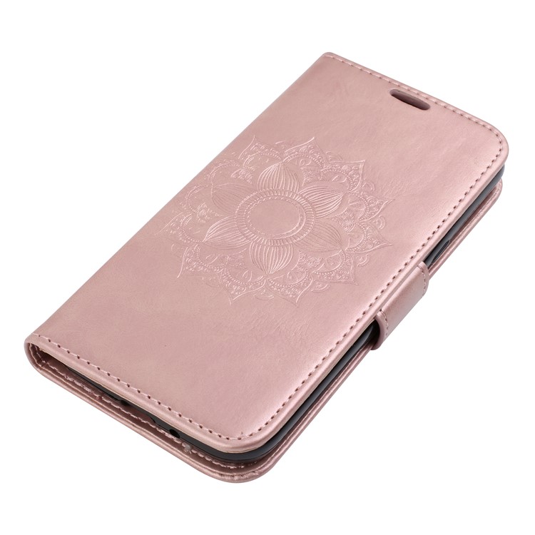 Imprint Mandala Flower PU Leather Wallet Flip Protective Cover for Samsung Galaxy J2 Pro 2018 - Rose Gold-4