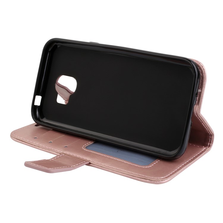 Imprint Mandala Flower PU Leather Wallet Flip Protective Cover for Samsung Galaxy J2 Pro 2018 - Rose Gold-5
