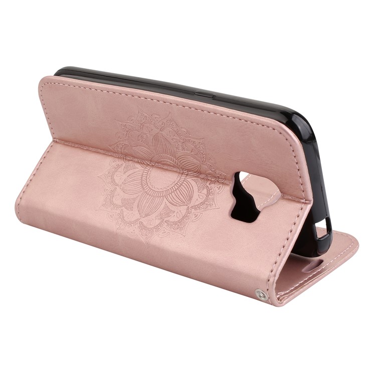 Imprint Mandala Flower PU Leather Wallet Flip Protective Cover for Samsung Galaxy J2 Pro 2018 - Rose Gold-6