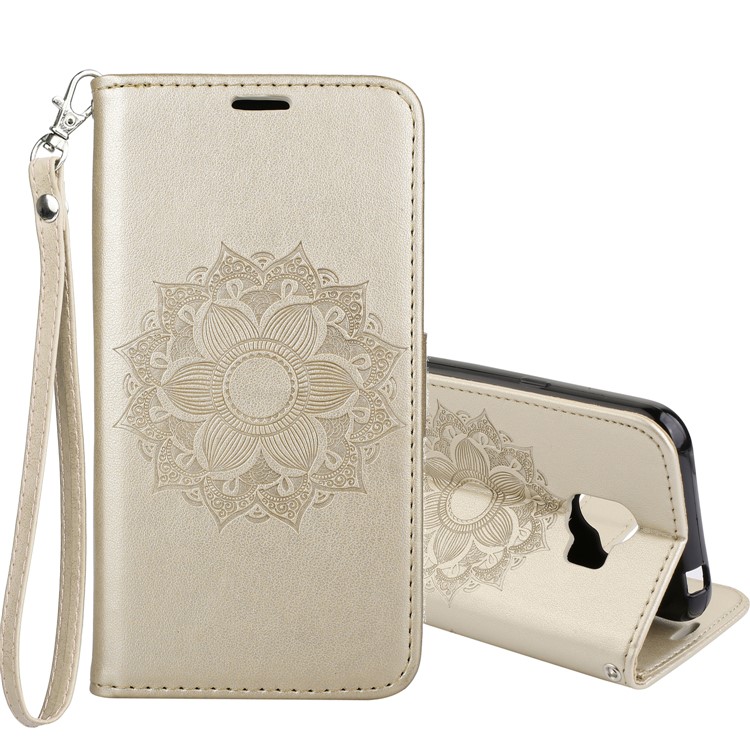 Imprint Mandala Flower PU Leather Wallet Flip Protective Shell for Samsung Galaxy J2 Pro 2018 - Gold-1