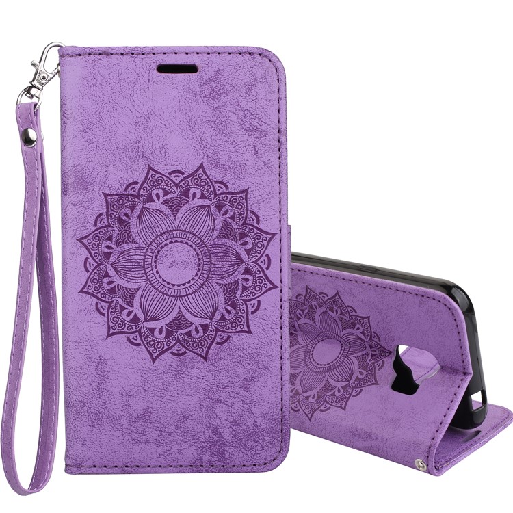 Imprint Mandala Flower PU Leather Wallet Flip Protective Casing Cover for Samsung Galaxy J2 Pro 2018 - Purple-1