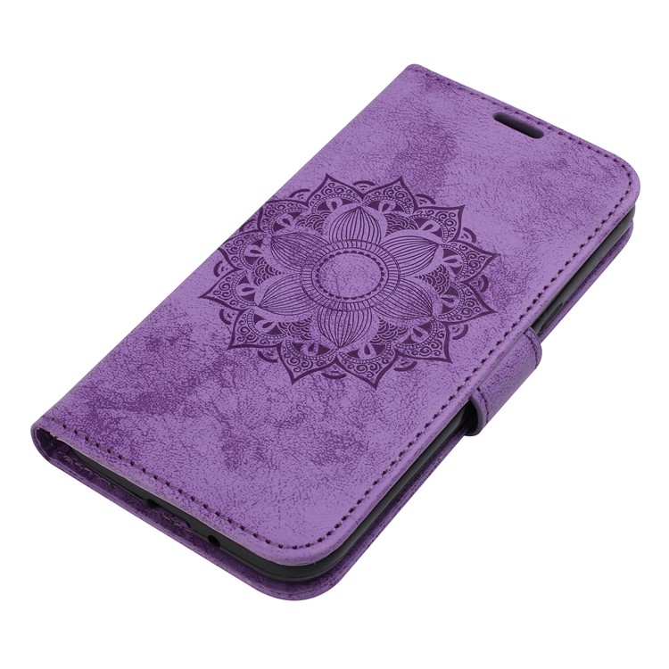 Imprint Mandala Flower PU Leather Wallet Flip Protective Casing Cover for Samsung Galaxy J2 Pro 2018 - Purple-4
