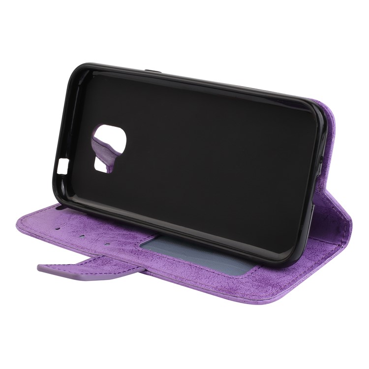 Imprint Mandala Flower PU Leather Wallet Flip Protective Casing Cover for Samsung Galaxy J2 Pro 2018 - Purple-5
