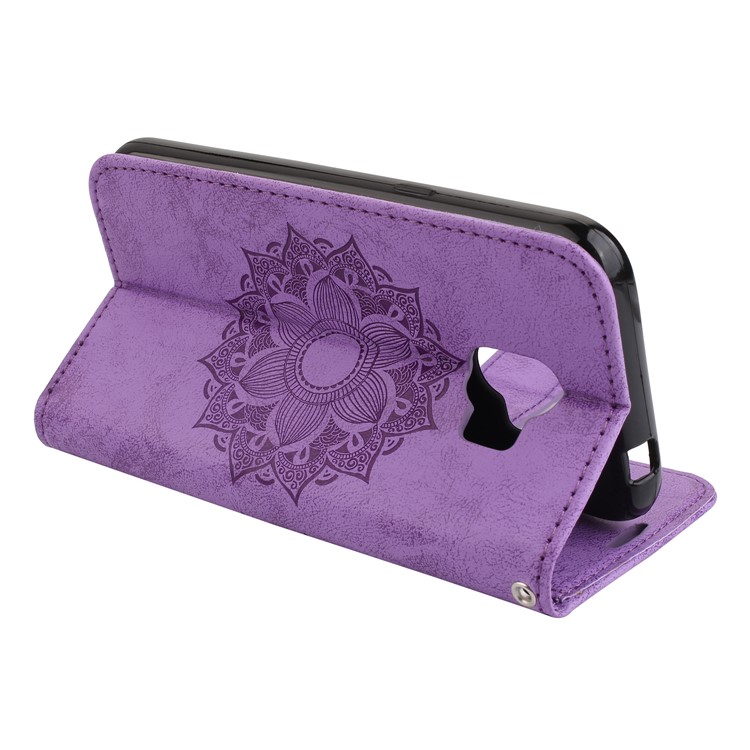 Imprint Mandala Flower PU Leather Wallet Flip Protective Casing Cover for Samsung Galaxy J2 Pro 2018 - Purple-6