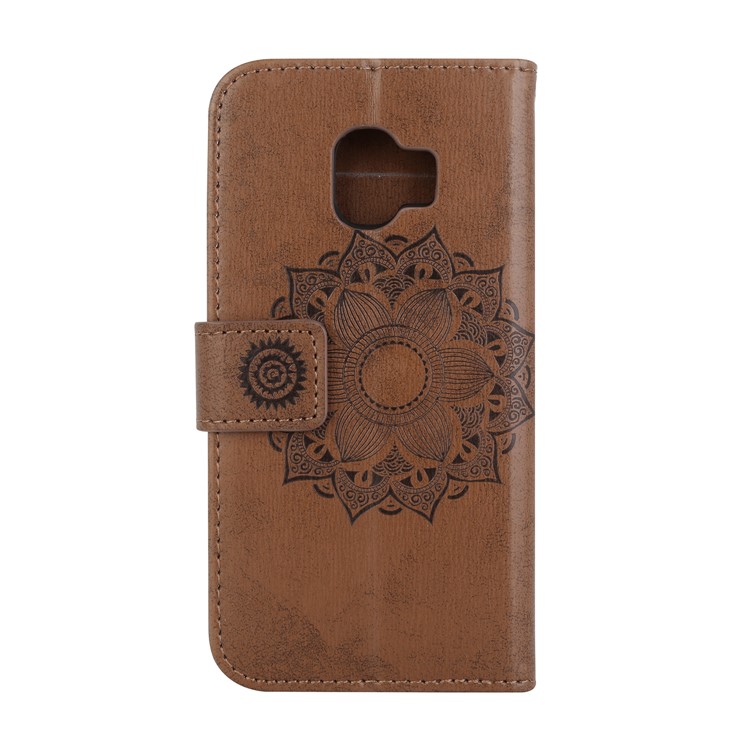 Imprint Mandala Flower PU Leather Wallet Flip Phone Case for Samsung Galaxy J2 Pro 2018 - Brown-3